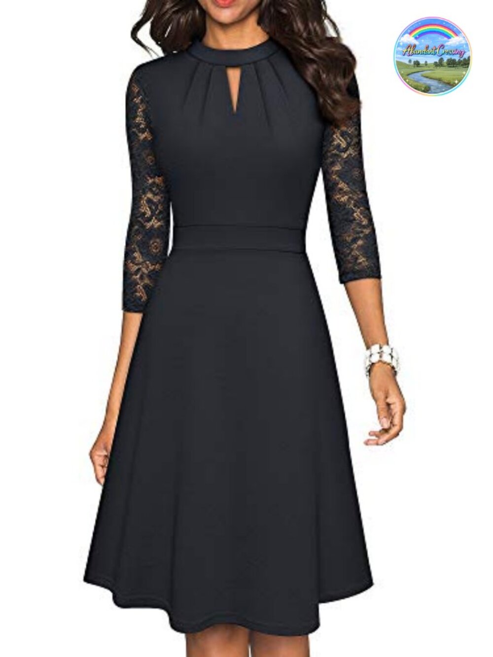 Women's Vintage Lace Patchwork 3/4 Sleeve A-Line Party Dress